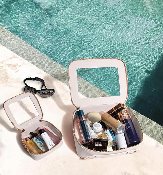 Clear Makeup Bags TSA Approved Toiletry Bag Handle Large Opening,Clear Toiletry Bags for Carry-on Traveling Travel Car Accessories Essentials Organziation Storage for Women Girls(Off White, Large)