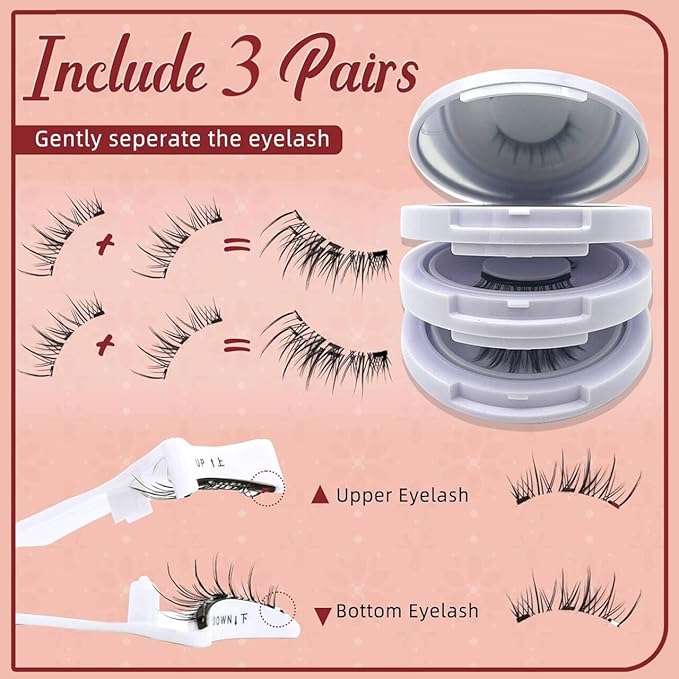 Meylora Magnetic Lashes,Meylora Magnetic Eyelashes with Applicator Reusable Magnet Eyelashes without Eyeliner Natural Look No Glue or Liner Needed(Natural+Iris+Fox)
