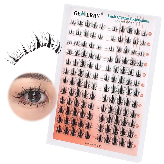 GEMERRY Lash Clusters Natural Cluster Lashes Wispy Cluster Eyelash Extensions Lash Extension Clusters DIY at Home Eyelash Clusters
