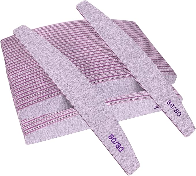 80/80 Grit Nail Files (50 Pack), Emery Boards for Acrylic Nails and Gel Nails, Coarse Nail File Double Sided 80 Grits Emory Professional Nail Filers Reusable Washable Manicure Curved Gray Bulk
