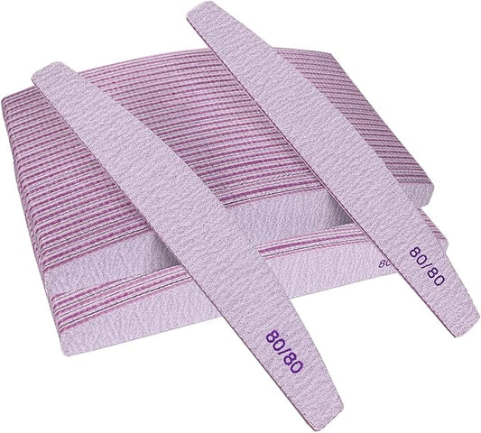80/80 Grit Nail Files (50 Pack), Emery Boards for Acrylic Nails and Gel Nails, Coarse Nail File Double Sided 80 Grits Emory Professional Nail Filers Reusable Washable Manicure Curved Gray Bulk