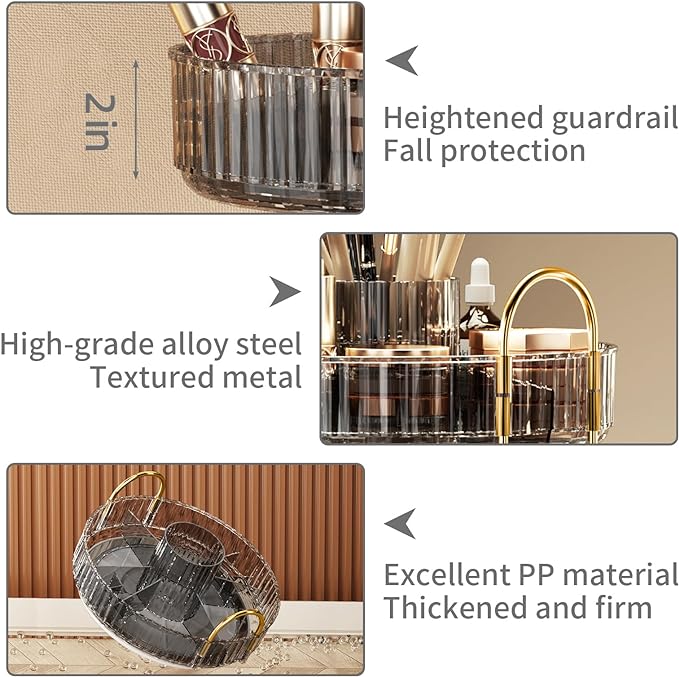 360° Rotating Makeup Organizer, Large-Capacity Skincare Make Up Storage 3 Tier Perfume Organizers Cosmetic Dresser Organizer with Makeup Brush Holder, Fits Bedroom, Bathroom, Vanity Shelf Countertop