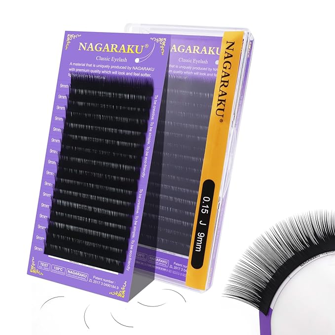 NAGARAKU Eyelash Extensions Individual Lashes Extensions Classic Lash Matte Black 16 Rows Soft Natural Matte Black Professional Beauty Salon Lash Supplies -0.15J 9mm