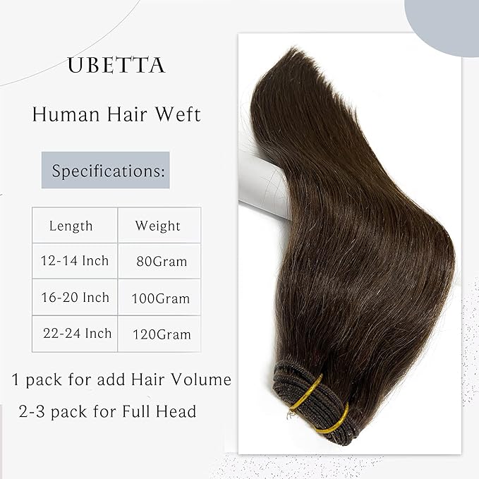 Sew in Weft Hair Extensions Human Hair Bundles, Dark Brown Sew in Hair Extensions Real Human Hair for Women, 120G 16Inch Remy Human Hair Sew in Extensions Hand Tied Weft Hair Extensions