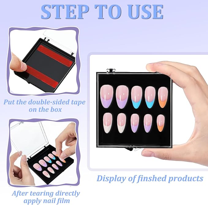 30 Sets Press on Nail Box Nail Display Case Artificial Nail Display Storage Box with 60 Pcs Adhesive Double Sided Tape Acrylic Nail Box Press On Nail Packaging for Nail Salon (Black, 2.76 x 2.76 inch)
