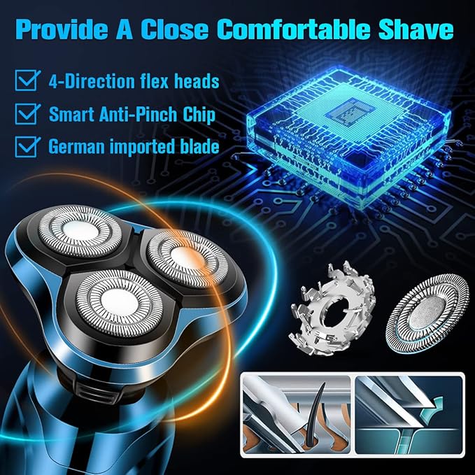 Electric Razor for Men, Men's Rotary Shavers, Waterproof,Wet and Dry Rechargeable Electric Shaver for Men's Faces with a Cordless and Floating Head, Portable Travel Razor,an Ideal Gift for Men