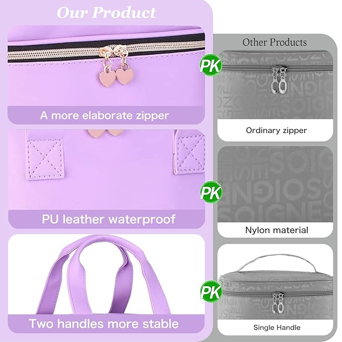 Nail polish Case, Nail Polish Organizer Bag and Nail Dryer Case Holds 30+ Bottles (15ml/0.5 fl.oz) and a Nail Lamp, Travel 2 Layer Nail Polish Storage with Sturdy Handles(Purple)