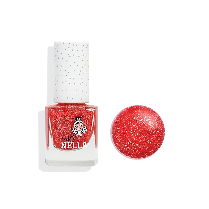 MISS NELLA SAFARI COLLECTION Glitter Nail Polish for kids, set of 4 glitter varnishes: pink, red, purple & blue, Peel- Off varnish for toddlers
