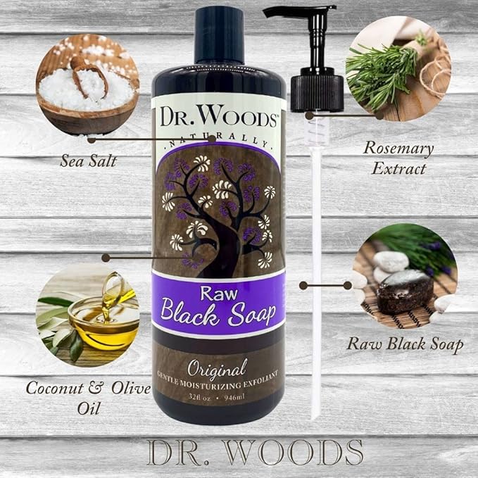 Dr. Woods Raw Black Liquid Castile Soap with Pump, 32 Ounce