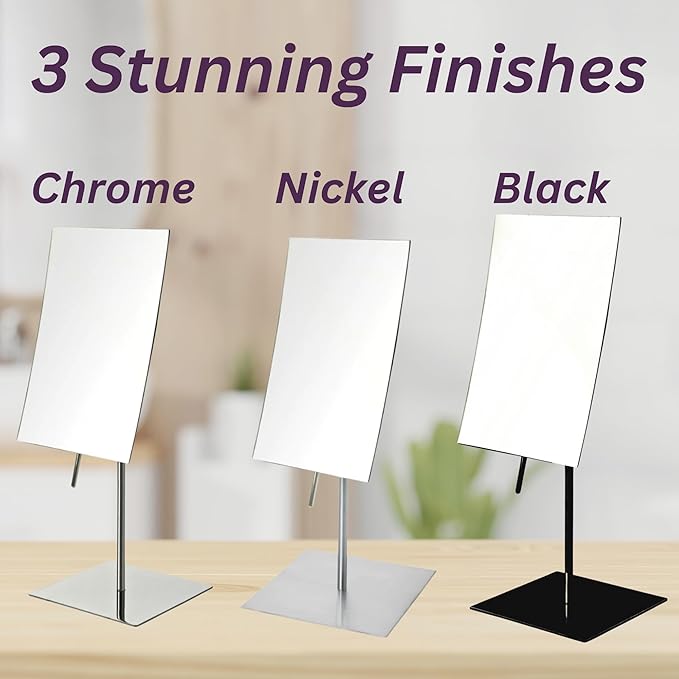 JERDON Rectangular Tabletop Vanity Makeup Mirror - 3X Magnification with Black Finish - 5-inch by 8-inch Vanity Mirror - Pivot Adjustment - Model JP358BK