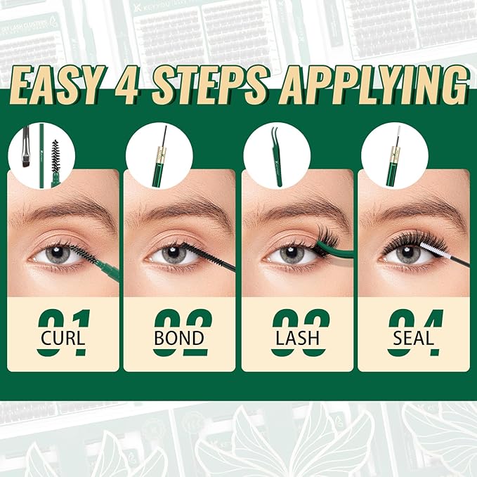 Lash Extension Kit 144pcs Thick Super Soft Lash Clusters,10-18mm D Curl Individual Lashes Kit with Bond and Seal Applicator and Brush Remover Easy to DIY at Home（PC03Kit-D-10-18MIX）