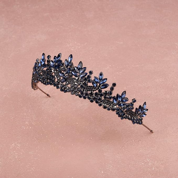 LIMELIA Women's Tiara for Henna Wedding Party|Glitter Hair Accessories for Bridal Birthday Pageant Prom Halloween Costume Christmas Party, Princess Crown|Crystal Stone-Navy Blue