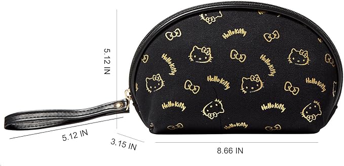 AmBealla Small Cosmetic Bag Portable Storage Bag for Women,Cute Compact Makeup Bag for Keys and Phone, Black Hot Stamping Pattern Cotton Organizer with Wristband,Portable Mini Bag for girls