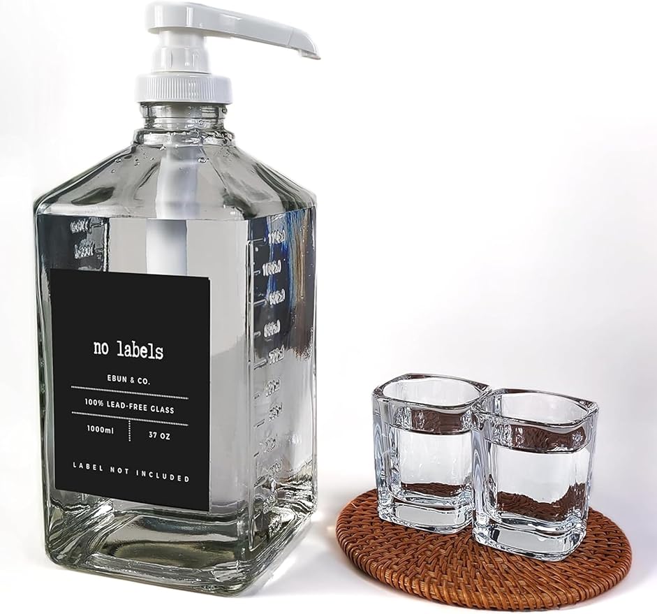 eBun 37oz Glass Mouthwash Dispenser for Bathroom, Countertop Container with Reusable Rinse Cups, Kids Mouthwash Pump, Elegant Mouth Wash Holder, Dish Soap Dispenser Set, Hand Soap Bottle, Decanter