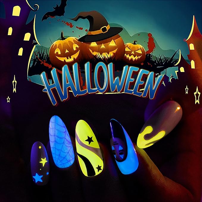 RARJSM Nail Art Gel Set, Glow In The Dark Gel Liner Nail Art Polish Luminous Gel Design Nail Polish Neon Fluorescent Drawing Painting Nail Art Polish