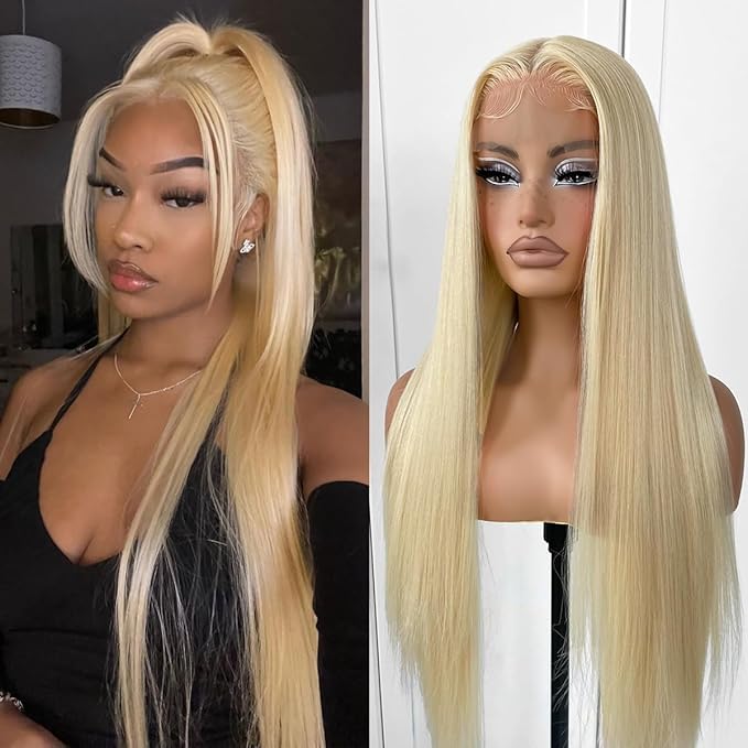 613 Wigs Long Straight Lace Front Wigs White Glueless Straight Hair Lace Front Wig Pre Plucked Synthetic HD Lace Front Wig 32inch