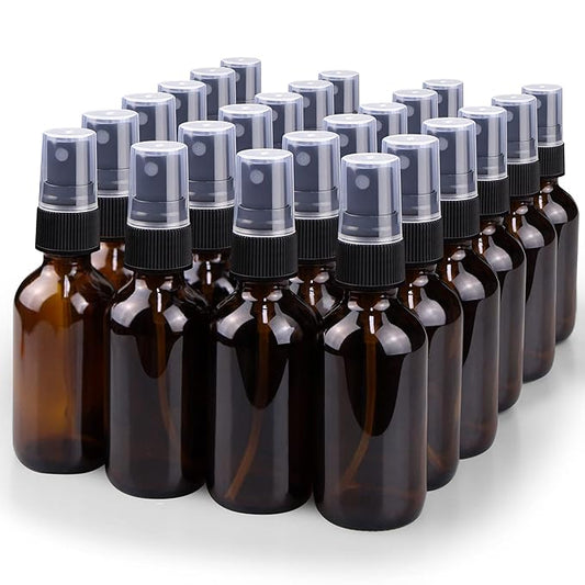 Wedama Spray Bottle, 2 oz Fine Mist Glass Spray Bottle, Little Refillable Liquid Containers for Watering Flowers Cleaning (24 Pack, Amber)