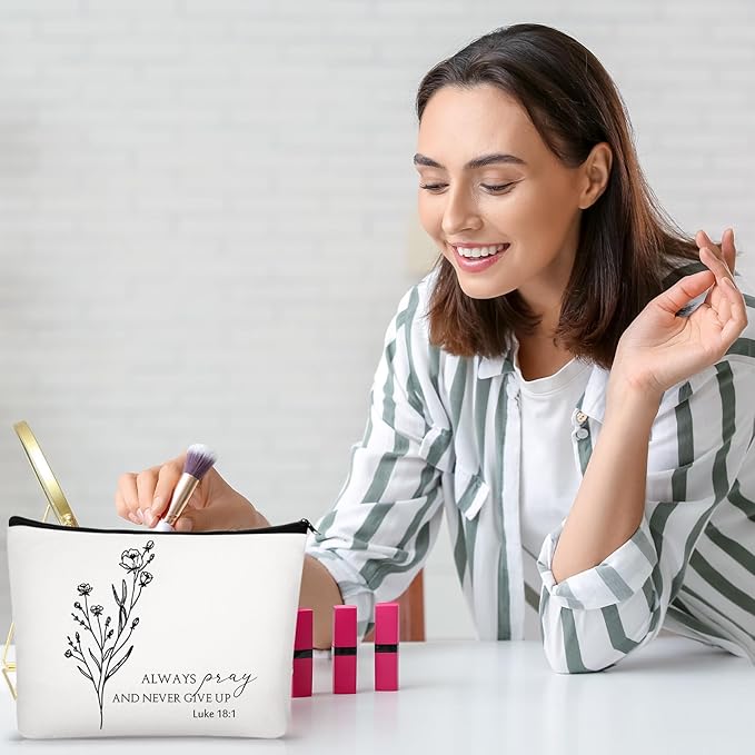 10Pcs Christian Gifts for Women Religious Cosmetic Bags Inspirational Bible Verse Pencil Pouch Canvas Makeup Bags Bulk with Zipper for Mother Sister Church Favors