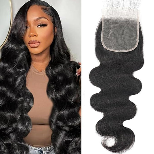 5x5 HD Transparent Closure Body Wave Human Hair Lace Closure Skinlike Brazilian 5x5 Closure 18inch Virgin Body Wave 100% Real Human Hair Free Part Closure Pre Plucked Natural Black Glueless