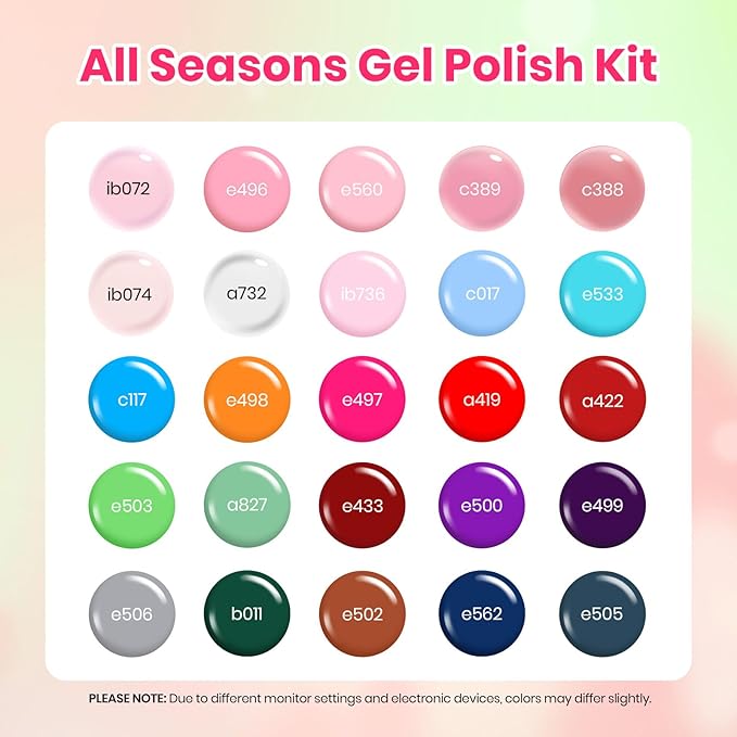 Beetles Gel Nail Polish Set 32 PCS-Spring Summer Gel Polish 25 Colors with Base Top Coat Soak off U V Gel Nail Polish Pink Red Green Gel Polish Set DIY Nail Art Manicure Gift for Women