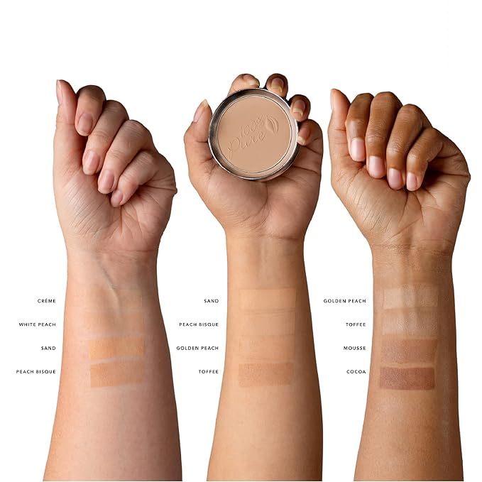 100% PURE Powder Foundation Matte Finish Face Makeup - Oil Absorbing Pressed Poreless Concealer - Vegan Fruit Pigmented Mousse Color (Tan-Deep Shade w/Yellow Undertones) - 0.32 Oz