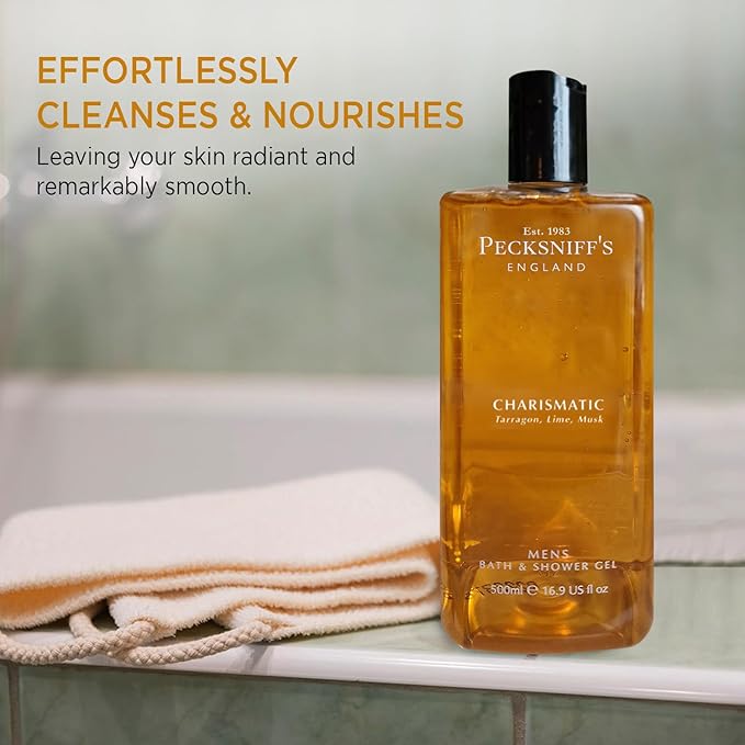 Pecksniff's Men's Luxurious Moisturizing Bath & Shower Gel | Premium Cleansing Men's Body Wash | Captivating Fougere Accord Mens Shower Gel | Charismatic Scent | 500ml