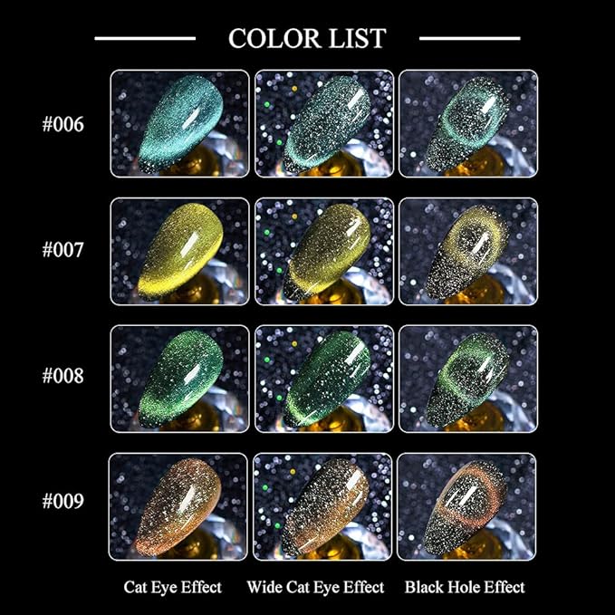 MIZHSE Cat Eye Gel Nail Polish 10 Colors, Magnetic Gel Polish Set with Magnet Stick, Holographic Shimmery Galaxy Effect Cat Eye Nail Polish Soak Off Nail Art Manicure Kit Gift for Women