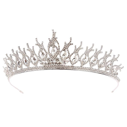 LIMELIA Women's Tiara for Henna Wedding Party|Glitter Hair Accessories for Bridal Birthday Pageant Prom Halloween Cos-play Christmas Party|Tulip-Silver
