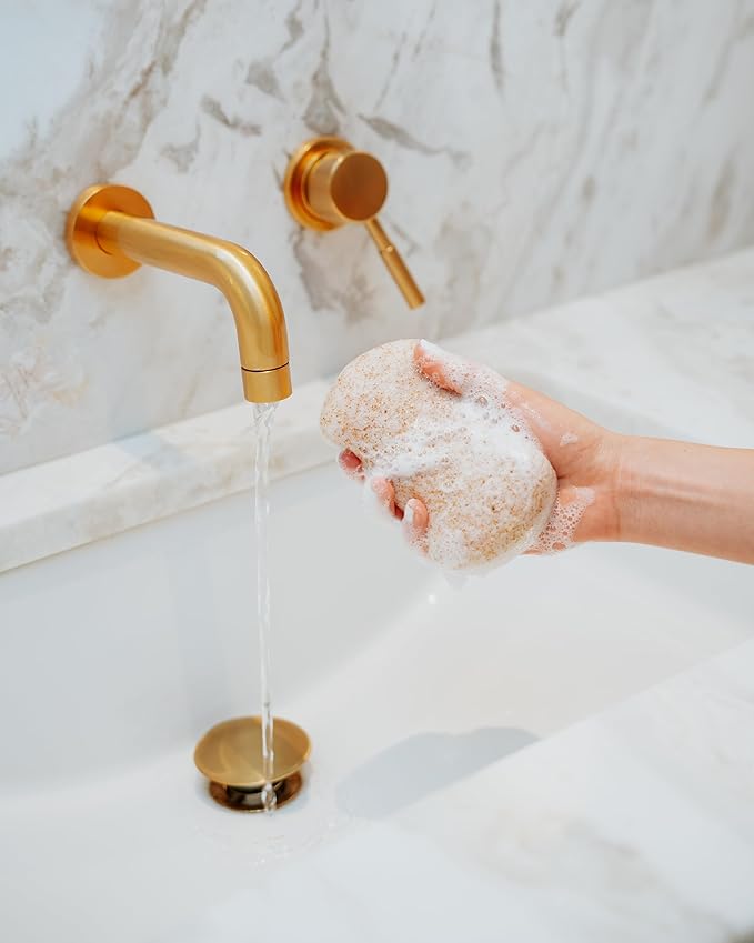 Bathorium Konjac Walnut Shell Body Sponge, Gently Cleanses Skin, Ideal for Daily Use, Made with Hand-Harvested Asian Konjac Root, Softens & Revitalizes, 1 Sponge