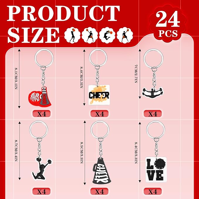 Olgaa 48 PCS Cheerleader Gifts: 24 PCS Cheer Bags & 24 Black Cheer Keychains