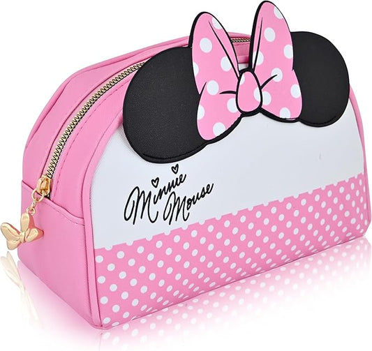 Fast Forward Disney Minnie Mouse Makeup Bag for Women | Minnie Mouse PU Leather Travel Toiletry Bag for Women | Make Up Travel Bag Cosmetic Bag Makeup Pouch