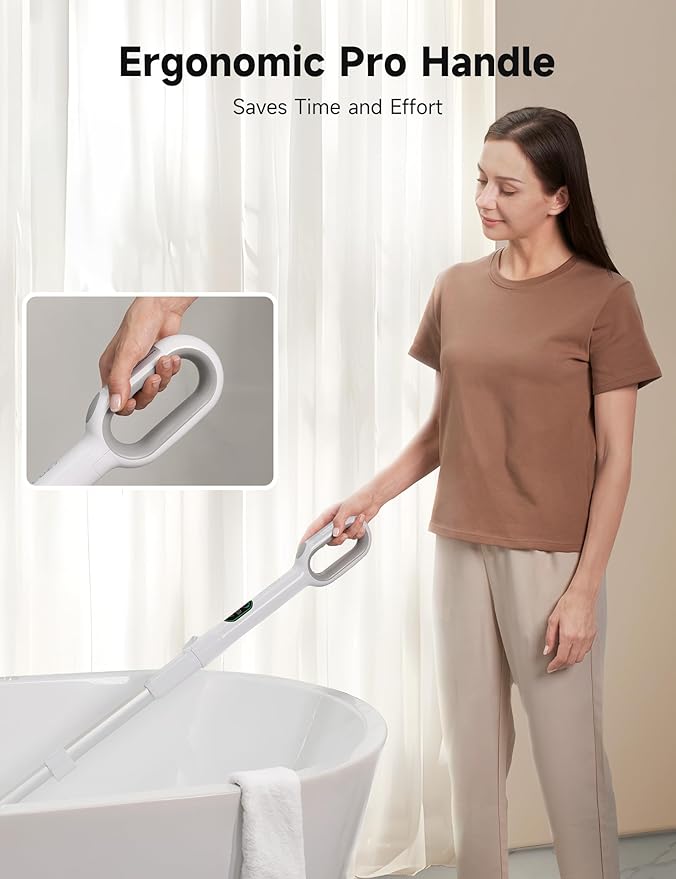 HiCOZY Electric Spin Scrubber HS1 Pro, Shower Scrubber with 2024 New Upgraded Voice Prompt LED Smart Display, Cleaning Brush with 4 Adjustable Speeds, 6 Replaceable Brush Heads Light White