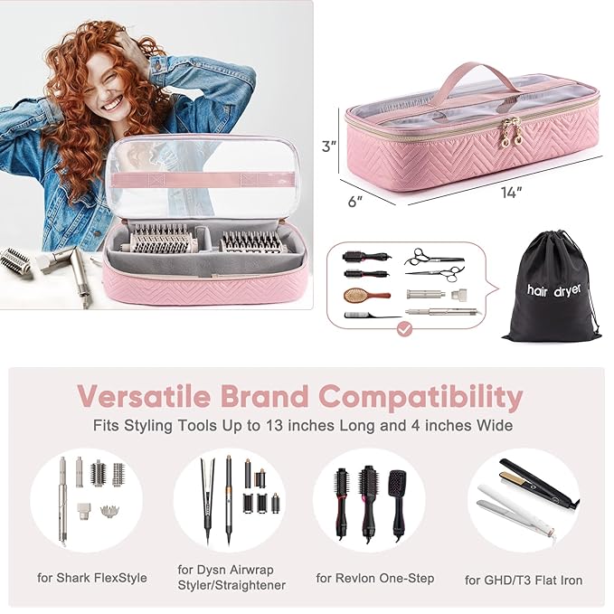 Hair Tools Travel Case with Black Hair Dryer Bag, Hair Tools Travel Carrying Case for Shark FlexStyle/SmoothStyle - Hair Air Wrap Dryer Case Flat Curling Iron Travel Organizer
