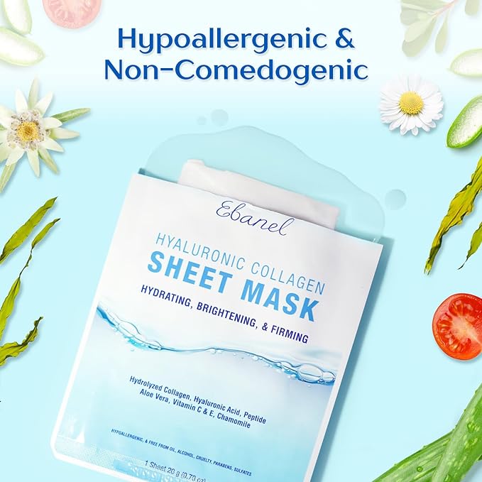 Ebanel Bundle of Gentle Exfoliating Face Scrub Peeling Gel 4.12 Oz, and 15 Pack Collagen Face Mask