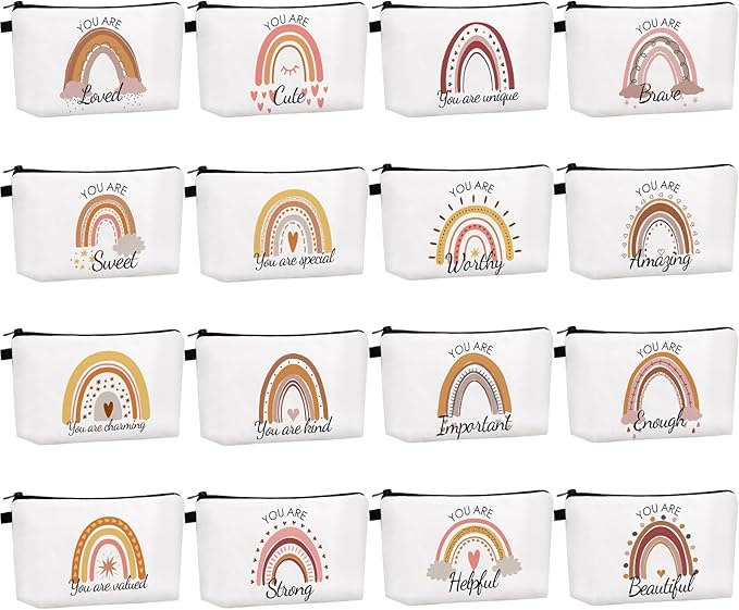 Dunzy 16 Pcs Makeup Bags Bulk Waterproof Cosmetic Bags Cna Week Graduation Gifts Roomy Zipper Pouch Travel Toiletry Portable Organizer Accessory Resistant Storage Purse for Women Men(Rainbow Style)