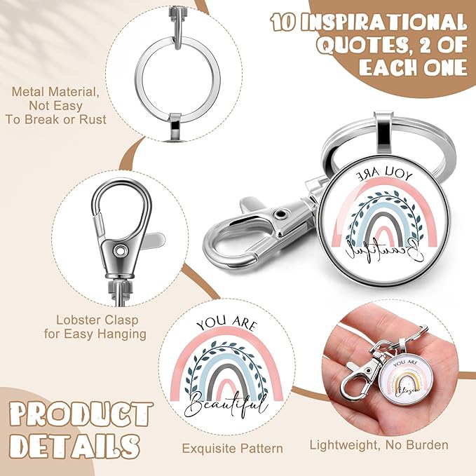 Sieral 40 Pcs Rainbow Cosmetic Bags Rainbow Keychains Set Inspirational Canvas Cosmetic Bags Bulk You are Amazing Makeup Bag Motivational Keychains for Women Teacher Students Coworker Thank You Gift