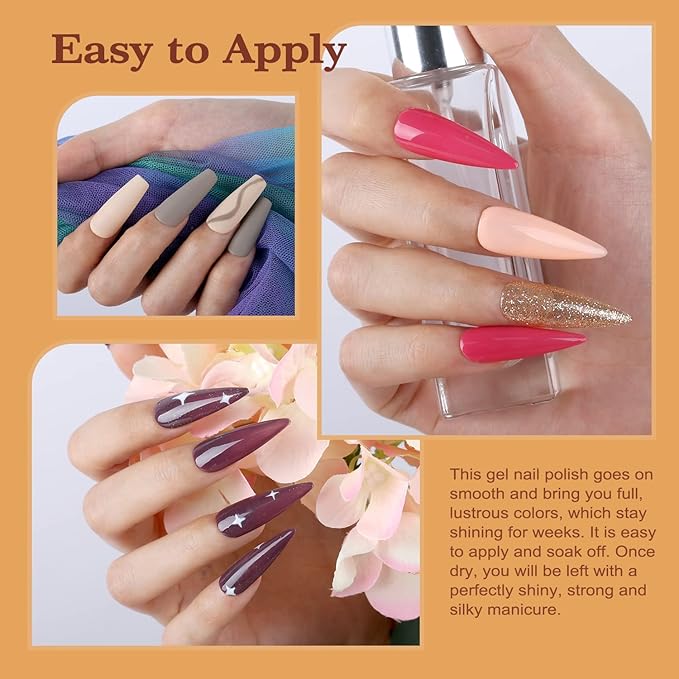 Lavender Violets 42 Pcs Gel Nail Polish Set, 36 Colors with 6 Bottles of Base Top Coat, Glossy Matte Diamond Shine Glow in the Dark Top Coat All Season for Nail Art Designs C952