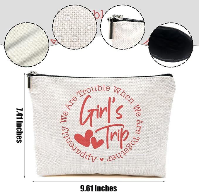 3Pcs Girls Trip Gifts Favors, Bestie Gifts Funny Makeup Bag, 2025 Girls Weekend Gifts Travel Gifts Cosmetic Bag, Friendship Gifts for Women Friend Weekend Bag, Graduation Wedding Gifts Toiletry Bag