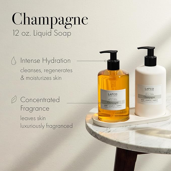 LAFCO New York Liquid Soap, Champagne - 12 oz - Regenerates, Protects & Moisturizes - All Skin Types - Hypoallergenic, Synthetic Free & Cruelty Free - Made in Italy