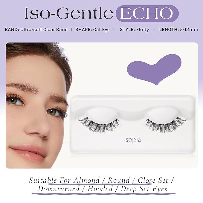False Eyelashes, Ultra Soft Clear Band Lashes Wispy, Reusable Strip Lashes, Natural Lashes 1s Wearing Starter Friendly Kit (ECHO)