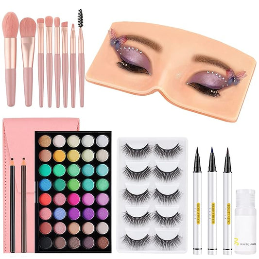 3D Reusable Makeup Mannequin - Practice Face Board with Eyeshadow Palette for Makeup Artists & Beginners