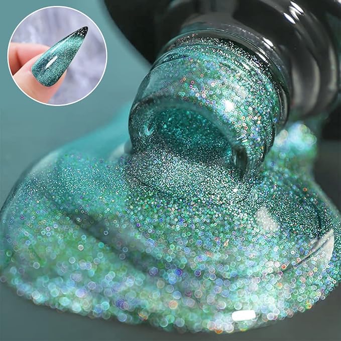 MIZHSE Cat Eye Gel Nail Polish 10 Colors, Magnetic Gel Polish Set with Magnet Stick, Holographic Shimmery Galaxy Effect Cat Eye Nail Polish Soak Off Nail Art Manicure Kit Gift for Women