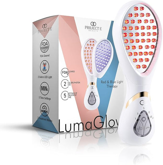 Project E Beauty LumaGlow Red & Blue LED Light Therapy Anti-Aging & Anti-Acne | Fine Lines & Wrinkles Scars | FDA-Cleared Handheld Device for Spa & Home Use