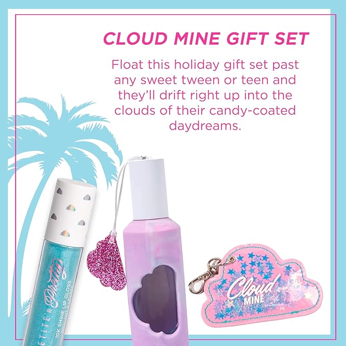 Petite 'N Pretty Cloud Mine Lip Gloss & Rollerball Perfume Gift Set - Makeup for Kids, Tweens, Teens - Light Shimmer & Sweet Scent, Made in the USA