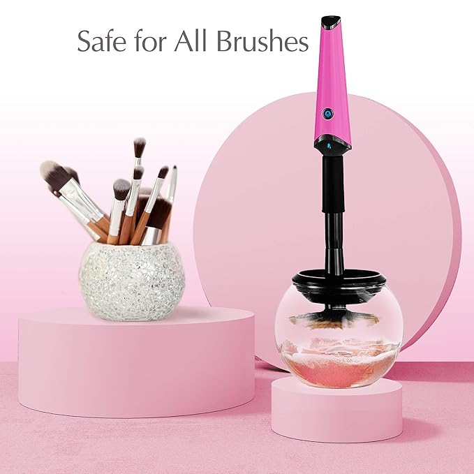 Electric Makeup Brush Cleaner, Pink, USB Charging Station, 3 Adjustable Speeds, Cleaner to Instantly Wash and Dry Your Makeup Brushes