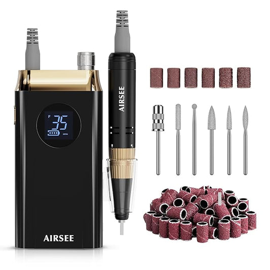 AIRSEE Professional Portable Nail Drill 35000RPM,Rechargeable Cordless Nail Drill for Manicure Salon Home, Eletric Nali E File for Acrylic Nails Gel Polishing Removing, EW4 Black