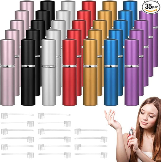 35 Pcs Refillable Perfume Atomizers - 0.17 oz 5 ml Mini Spray Bottles, Empty Perfume Travel Bottles with Refill Pumps, Leak-Proof Dispenser Bottles, Portable Perfume Scent Bottles for Men Women