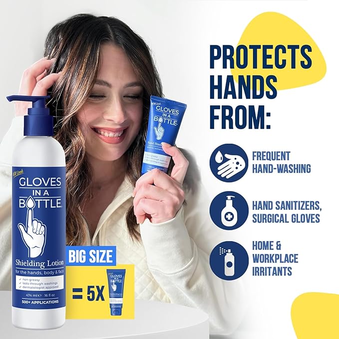 Gloves In A Bottle Working Hands Cream – Hypoallergenic Moisturizing Lotion for Severely Cracked Hands – Protective Hand Treatment for Workers, Nurses & More – 16 oz with Pump