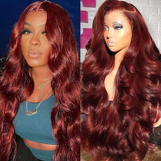 22 Inch Reddish Brown Lace Front Wigs Human Hair 13x6 Body Wave Lace Front Wig 180% Density 33# Lace Frontal Wigs Human Hair Pre Plucked with Baby Hair for Women Auburn Brown Human Hair