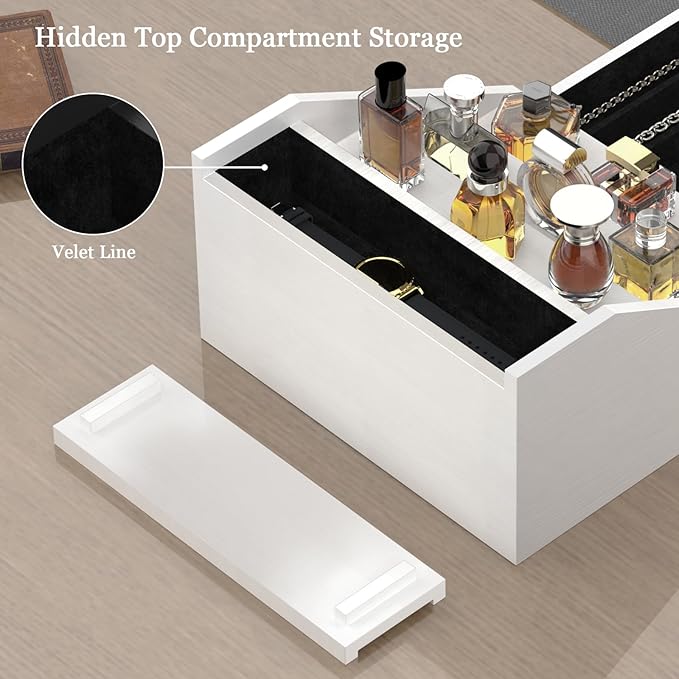 Wooden Cologne Organizer for Men Enhanced 4 Tier Cologne Stand Shelf Perfume Organizer with Velvet Lined Drawer & Hidden Storage Perfume Display Holder for Dresser Nice Gift (Elegant White)